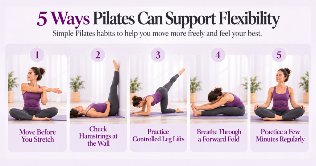 5 ways to use Pilates to improve flexibility, mobility, and muscle control.